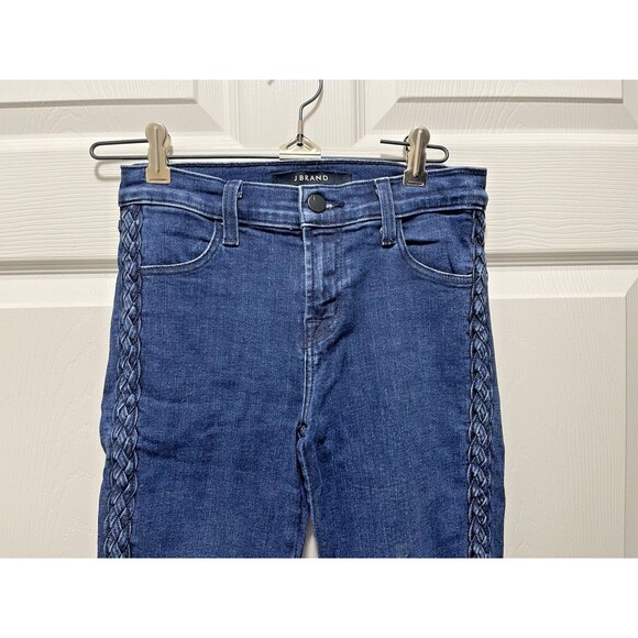J Brand Jeans Super Skinny Mid Rise Braided Size 24 Frayed Hem Denim Blue - Picture 2 of 11